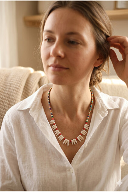 Handmade Tooth-Cut White Coral Natural Stone Design Necklace