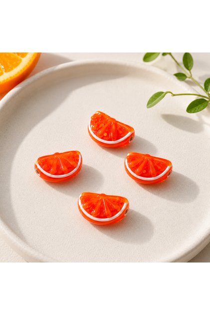 Handmade Murano Glass Orange Slice Beads – Lampwork Jewelry Making Beads (2 Pieces)
