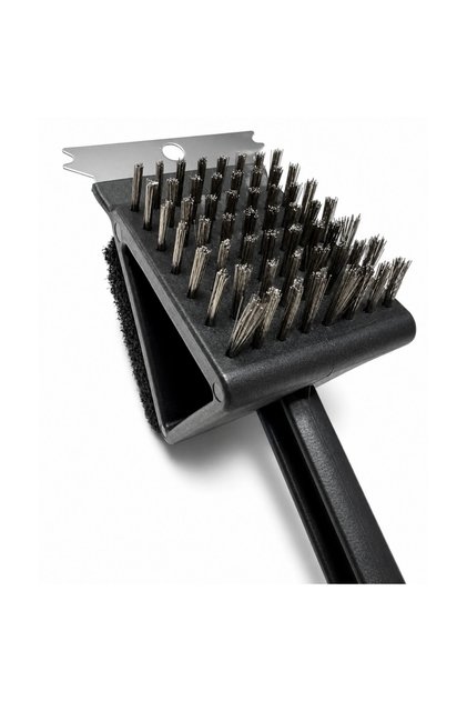 Uzun Saplı Barbekü Mangal 3'lü Izgara Temizleme Fırçası 35 cm - Tel Fırça, Kazıyıcılı ve Süngerli