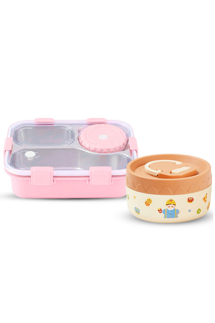 - Stainless Steel Bento Lunch Box with 4 Compartments + Insulated Stainless Steel Food Jar