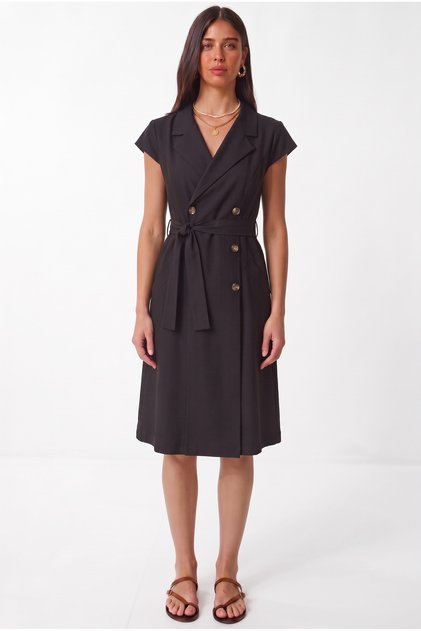 Women's Jacket Collar Belted Sleeveless Jacket Dress