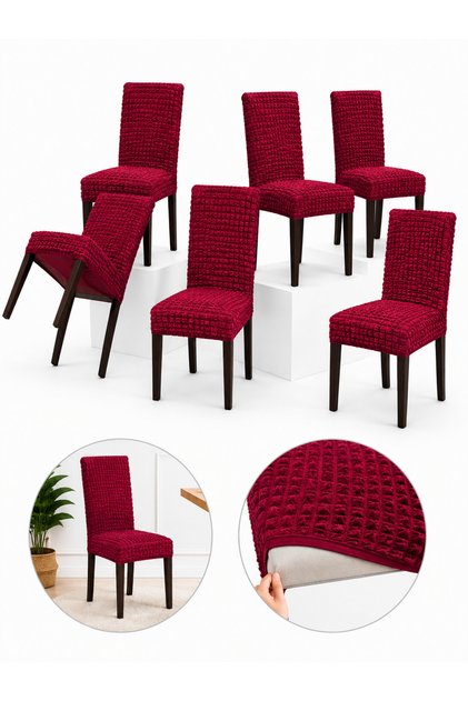 Set 6 Huse Elastice Creponate pentru Scaune, Universale, Fără Volane