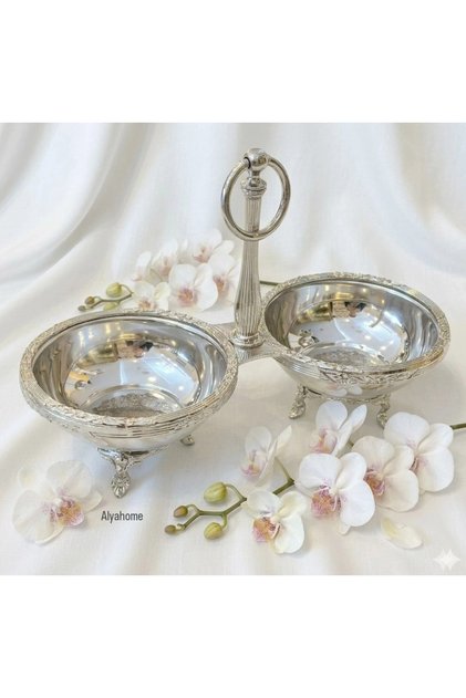 Double Metal Frame Stainless Steel Snack Bowl Silver