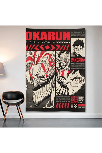 Dandadan Okarun Duvar Örtüsü Duvar Halısı Birinci Kalite Saten Kumaş Poster