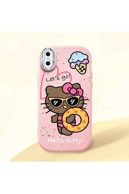 iPhone X Compatible Case with Camera Protector Pink Silicone Couple Phone Case with Kitty Pattern
