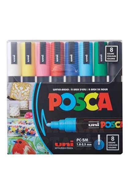 Uniball Posca Water-Based Marker Pen Set 0.9-1.3 Primary Colors 8Li