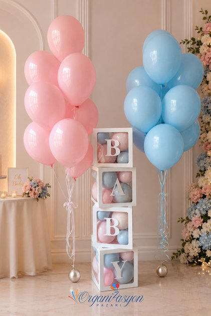 Baby Boxed Gender Reveal Party | Pink Blue Balloon Set | Helium Compatible Gender Reveal Party Bouquet