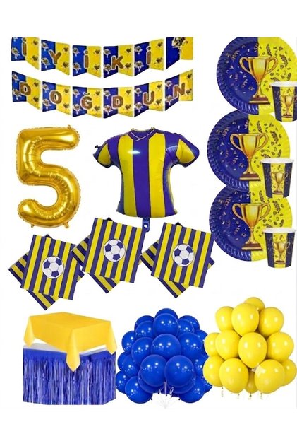16 Persons Yellow Navy Blue (Fb) Fan Uniform 5-Year-Old Foil Birthday Concept