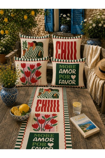 Modern Italian Concept 4-Piece Decorative Throw Pillow Cover and Runner Set Digital Printed Living Room Set