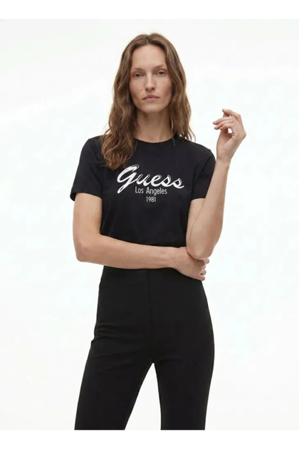 由吉 Guess Athleisure Kadın T-shirt V6GI16K2983-JBLK Andrea Cn Ss T