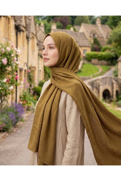 Alia, Jacquard Lyocell Shawl - Marble Pattern - 22 - Camel