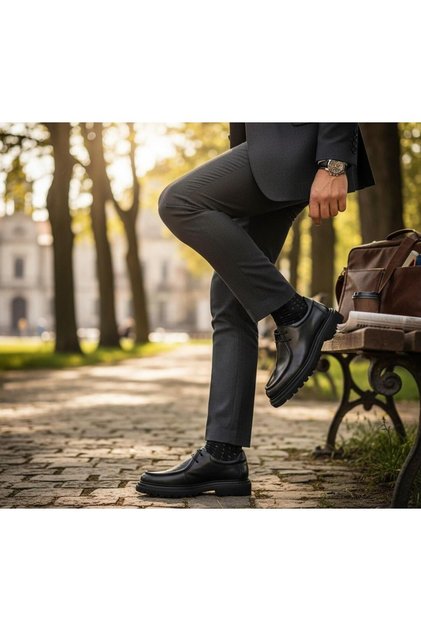 Jf-598 Men's Genuine Leather Thick Soled Premium Casual Shoes
