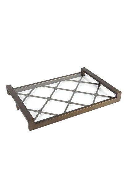 Antik Bronz Cam Tepsi 48x34x6cm