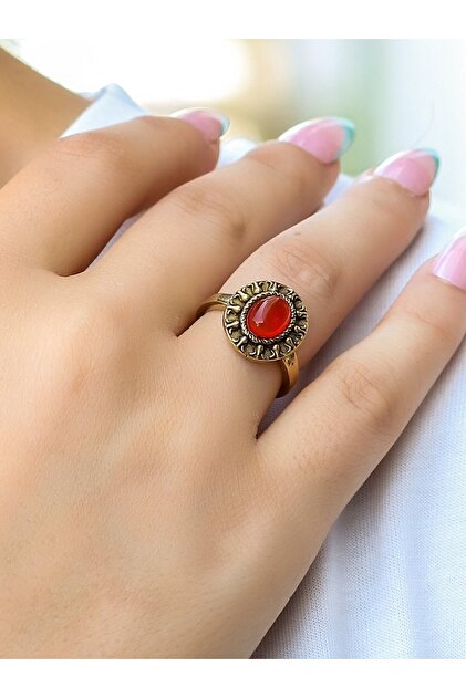 Natural Stone Agate Natural Stone Tulip Model Antique Women's Adjustable Ring Euy93A