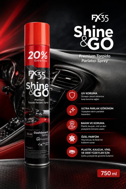 Shine & Go Antistatik Plastik Konsol Ve Iç Plastik Parlatıcı Vanilya – Muz Kokulu – 750 ml