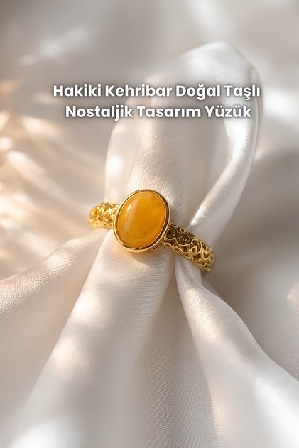 Nostalgic Design Ring with Genuine Amber Natural Stone