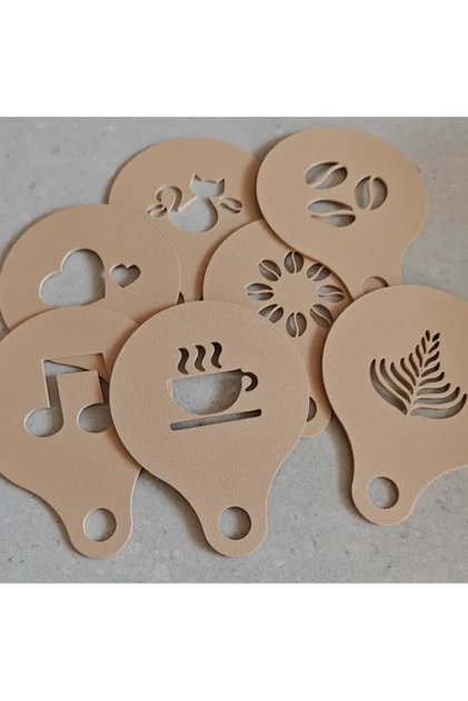 3D Baskı 7'li Kahve Süsleme Şablonu | Latte Art Cappuccino Kakao Tarçın Dekor Seti