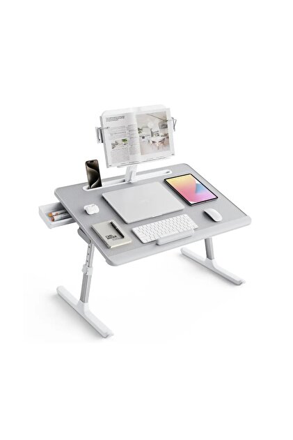 Saiji K10 XXL Laptop Çalışma Masası PVC Deri 5 Kademeli Yükseklik Ayarlı Kitap ve Tablet Standlı Gri