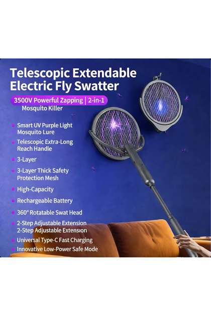 GREY New Four in One Retractable Electric Mosquito Swatter USB Rechargeable Automatic Mosquito Trap