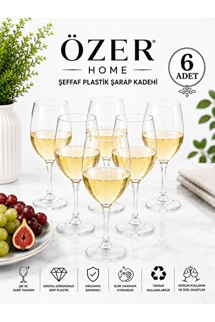 ÖZER HOME 6'lı Şeffaf Plastik Şarap Kadehi 185 ml Kristal Görünümlü Bride To Be Parti Kadehi