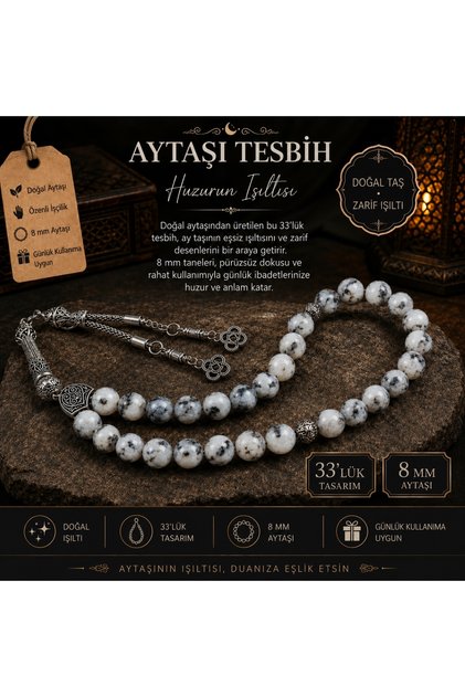 Natural Moonstone Prayer Beads 8 mm 33 Pieces – the Sparkle of Peace Special Handmade Design