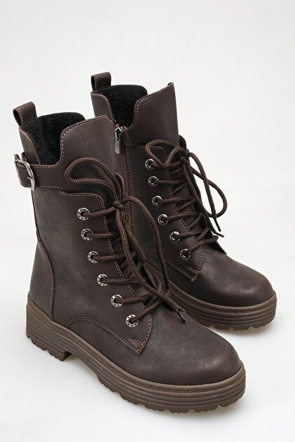 Women's Winter Stylish Boots with Zipper and Thick Sole, Brown