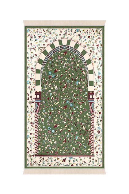 Green Ravza Pattern Bamboo Carpet Prayer Mat