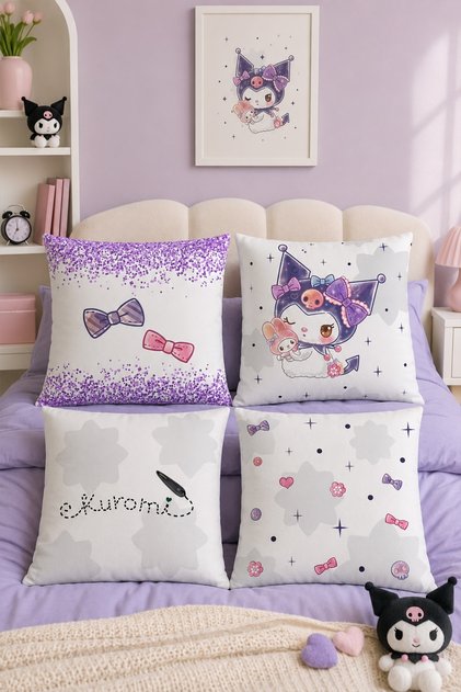 Glittery Kuromi Patterned 4-Piece Children's and Baby Pillowcase Set