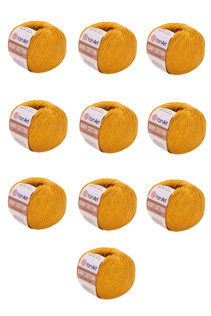 Baby Cotton 10 Pieces Hand Knitting Yarn (433 Mustard) 50% Cotton 50% Acrylic 50 Gr 165 Mt Amigurumi and Baby Knitting Yarn