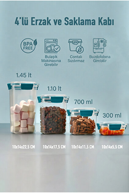 4-Piece Storage Container Set and Food Container Kitchen, Refrigerator Organizer and Cabinet Organizer (1.45 Lt-1.10 Lt-700 Ml-300 ml)