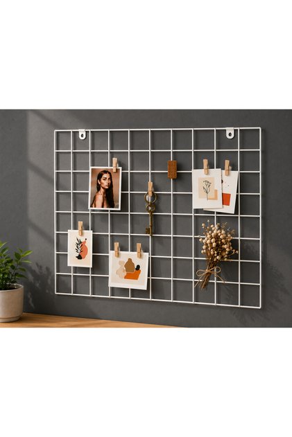 50x70 cm Renkli Metal Tel Pano | Duvara Asılabilir Fotoğraf Not Panosu | Dekoratif Grid Organizer |Anı Panosu Notluk
