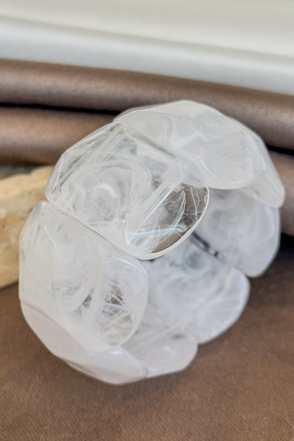 Dore Collection Riviera Stone Series Handmade Natural Stone Look Elastic Wide Women's Bracelet