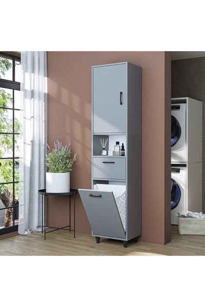Çamaşır Sepetli Banyo Dolabı, Çok Amaçlı Çekmeceli Dolap 45 x 200 cm