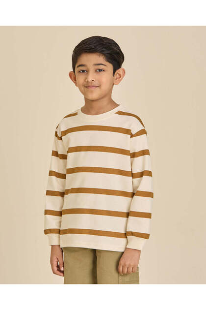 Boys Brown Striped Long Sleeve Crew Neck T-Shirt