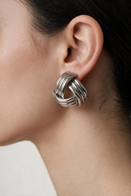 Women's Modern Knot Silver Earrings