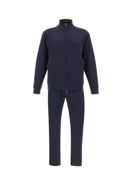 Men's Regular Cut Stand Collar Straight Leg Cotton Navy Blue Tracksuit Set