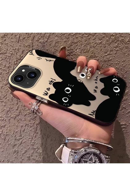 iPhone 15 Compatible High-Quality Fun Black Cat Printed Case, Cute Stylish Shock