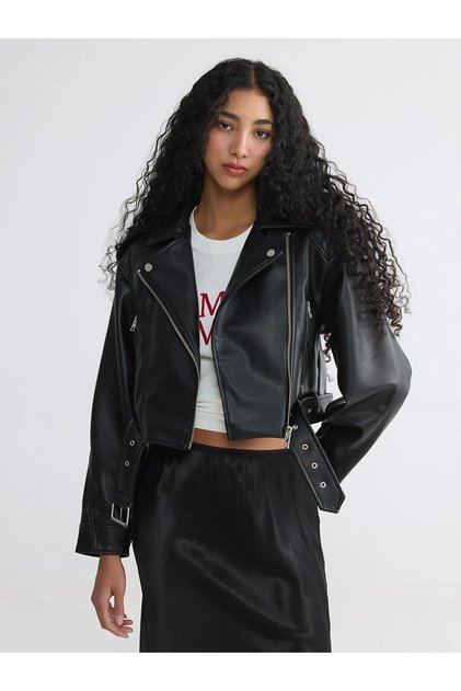 Women's Cropped Leather Look Jacket (W6)