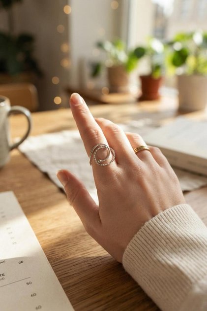 Silver Color Geometric Double Hoop Ring