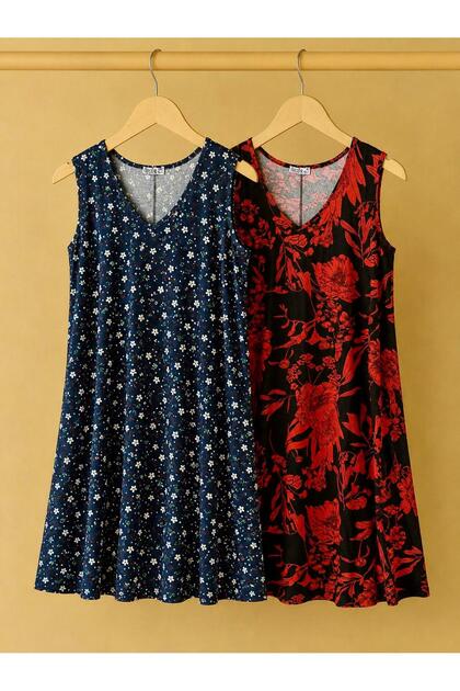 2 Pieces V-Neck Plus Size Viscose Thick Strap Dress