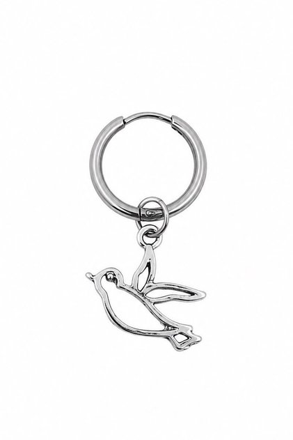 Unisex Silver Color Surgical Steel Dangle Bird Figured Hoop Earring 1 Piece