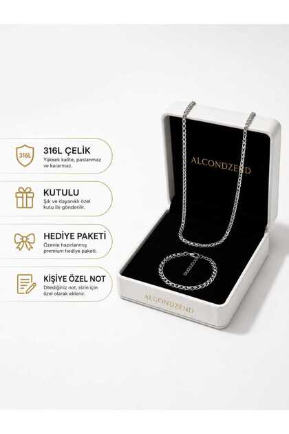 Men's Steel Rope Chain Necklace Bracelet Set 316L Stainless Steel Silver Color Premium Jewelry Set