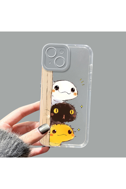 iPhone 15 Compatible Camera Protected Anti-Shock Aesthetic Print Patterned Transparent Silicone Case