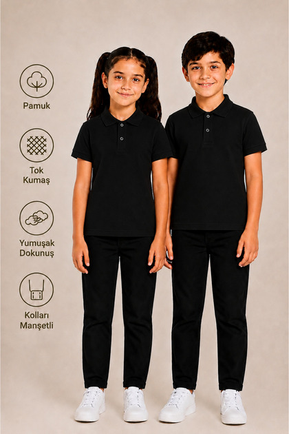 Short Sleeve Polo Collar Tok Fabric Cotton School T-Shirt Unisex School Uniform