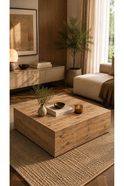 Kare Orta Sehpa 70x70 Atlas Çam Modern Salon Sehpası