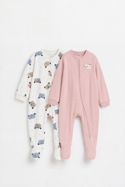 2'li kalp desenli tulum pijama seti