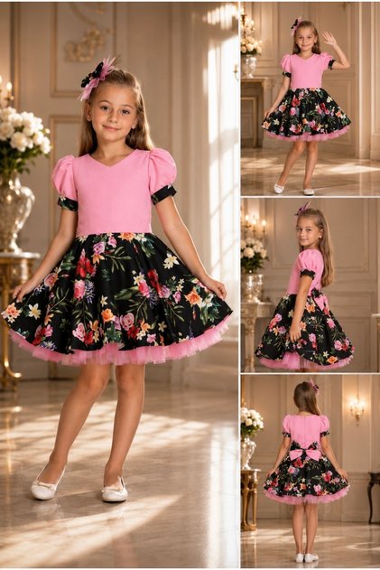 Girl's Floral Dress | Stylish Dress with Fluffy Tulle | Special Occasion and Event Dress
