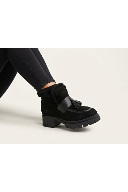 Genuine Leather Suede Elastic Boots with Fur Inside for Women's Footwear