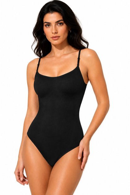 Women's Elegant Textured Adjustable Thin Strap Shapewear Bodysuit with Corset