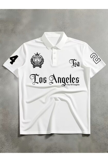 Polo Yaka Regular Fit Los Angeles Baskılı Erkek T-shirt